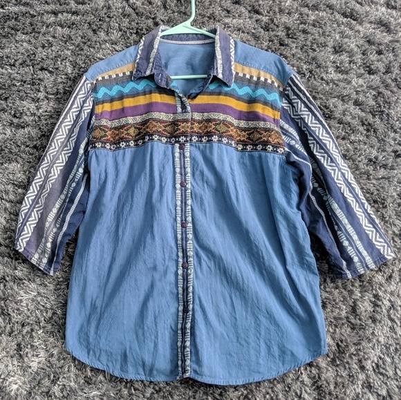 Vintage Tops - Vintage patchwork button-up top